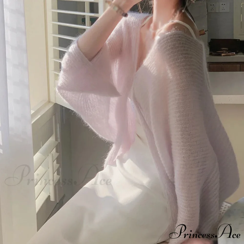 Fuzzy Knitted Sun Guard Baggy Knit Cardigan - Image 3