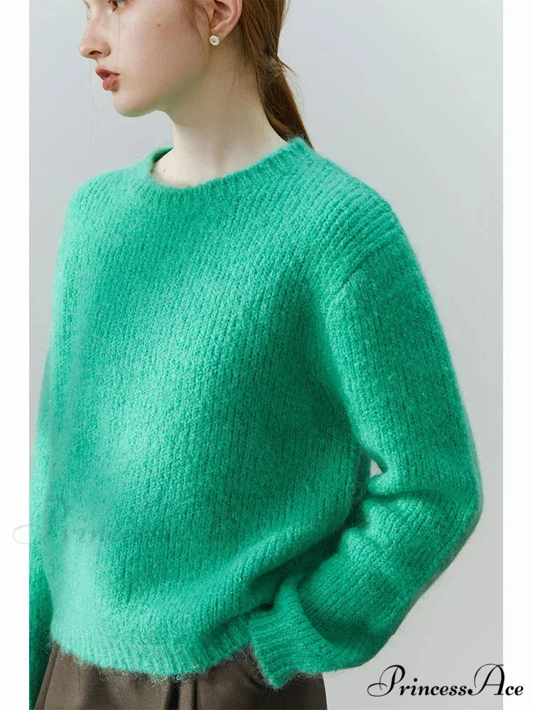 Fuzzy Relaxed Fit Circular Neck Sweater - Image 3