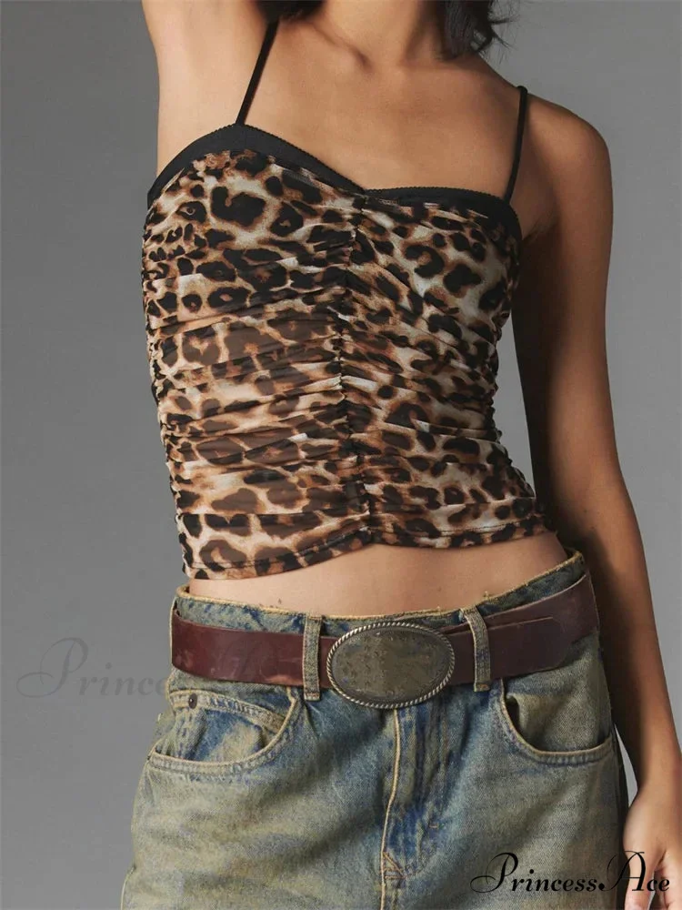 Gathered Blossom Cheetah Spaghetti Strap Crop Top - Image 5