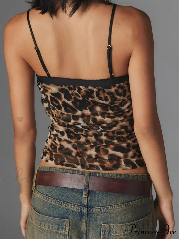 Gathered Blossom Cheetah Spaghetti Strap Crop Top - Image 6