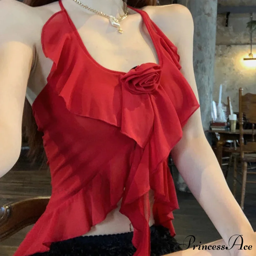 Gathered Frilled Halter Crop Top - Image 2
