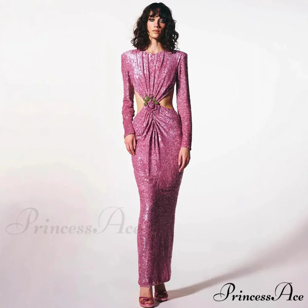Gathered Sparkling Waist Cutout Prom Dress - Image 2