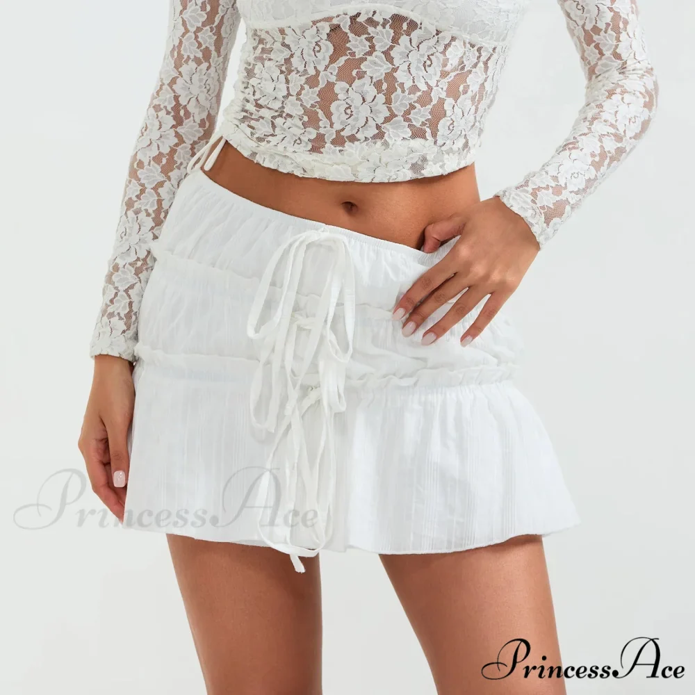 Gathered Tie-Up Front A-Line Skirt - Image 3