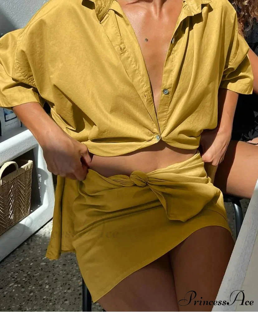 Golden Baggy Three Quarter Sleeve Short Office Twin Set - Image 2