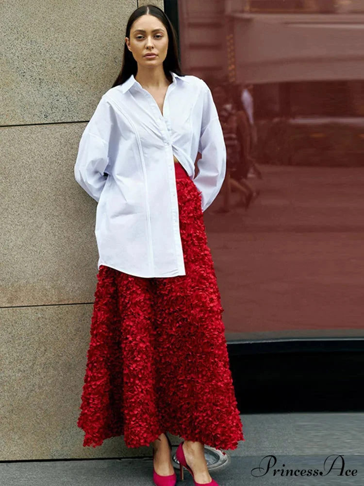 Graceful 3D Blossom Solid A-Line Stretchable High Waist Skirt - Image 5