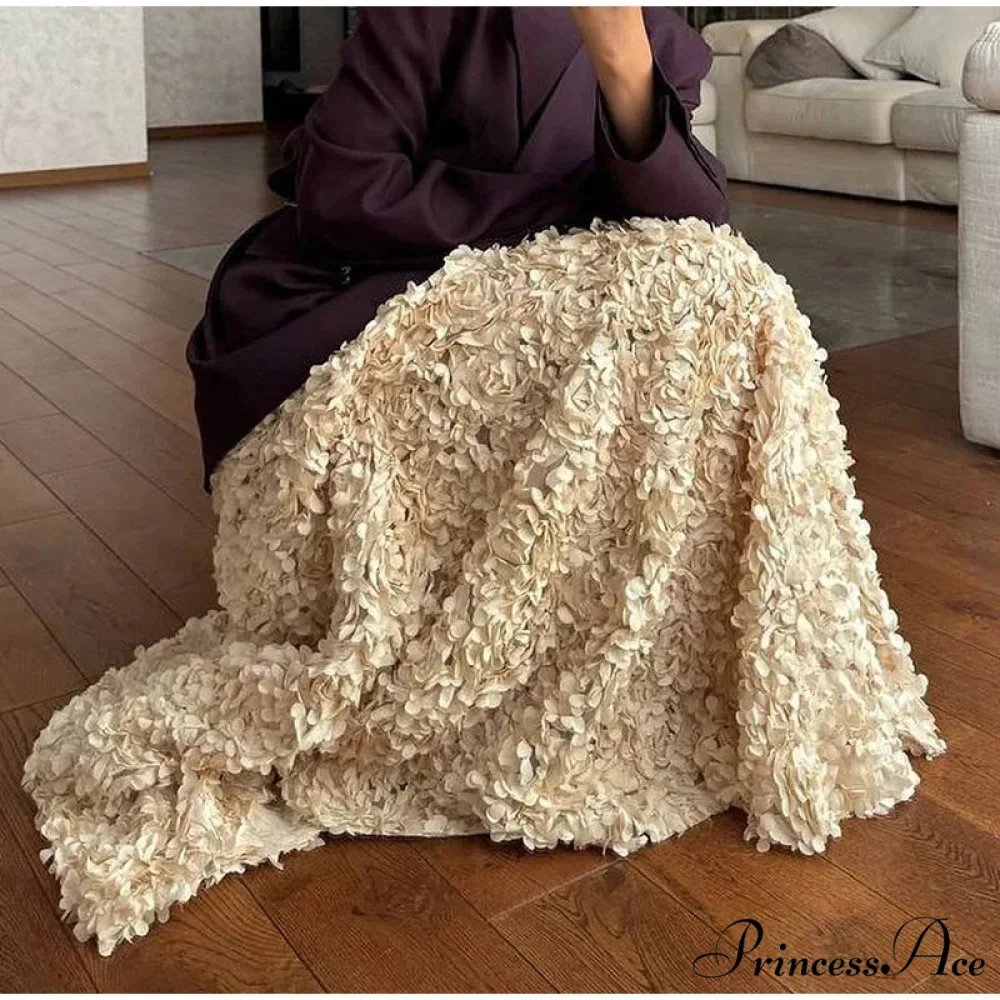 Graceful 3D Blossom Solid A-Line Stretchable High Waist Skirt - Image 9
