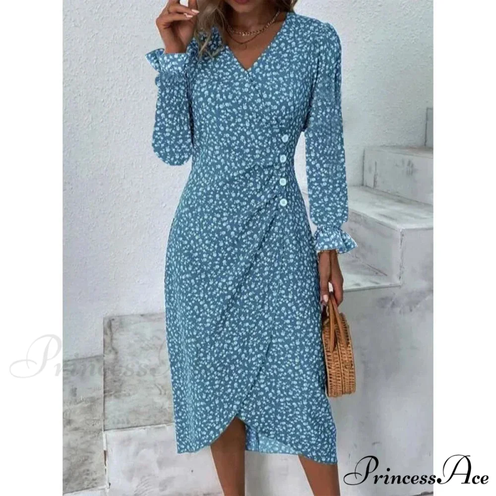 Graceful Flower Midi Puff Sleeve Gathered Waist Flower Dress - Image 13