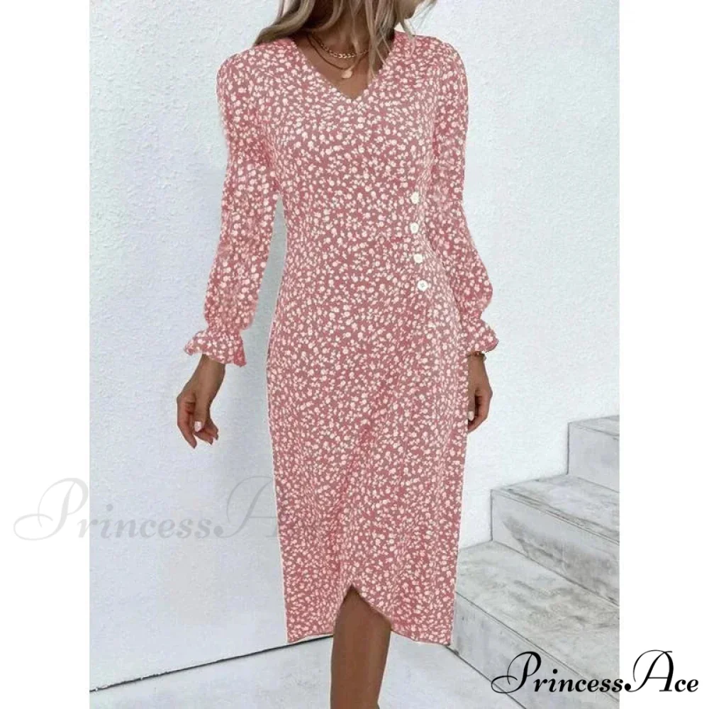 Graceful Flower Midi Puff Sleeve Gathered Waist Flower Dress - Image 5