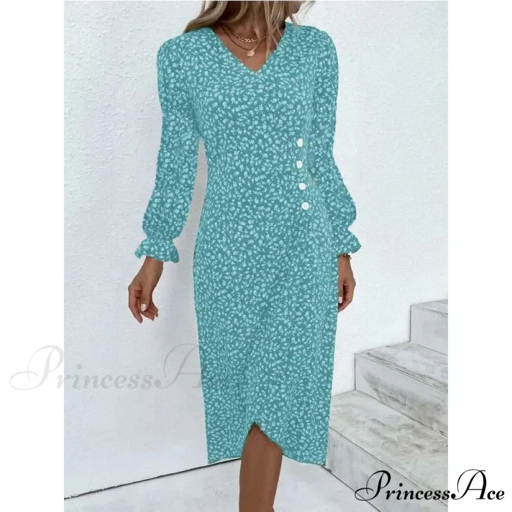 Graceful Flower Midi Puff Sleeve Gathered Waist Flower Dress - Image 6