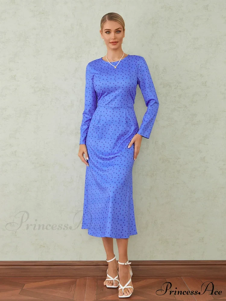 Graceful Flower Pattern Fishtail O-neck Wrap Midi Flower Dress - Image 6