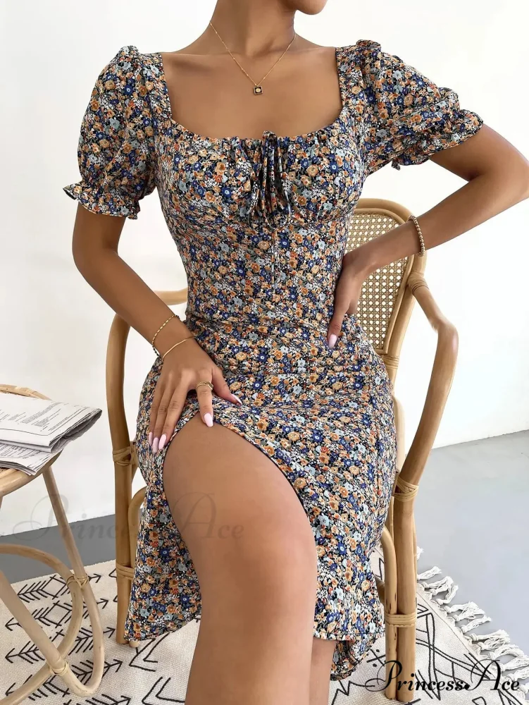 Graceful Folded A-line Floral Print Informal Dress - Image 2