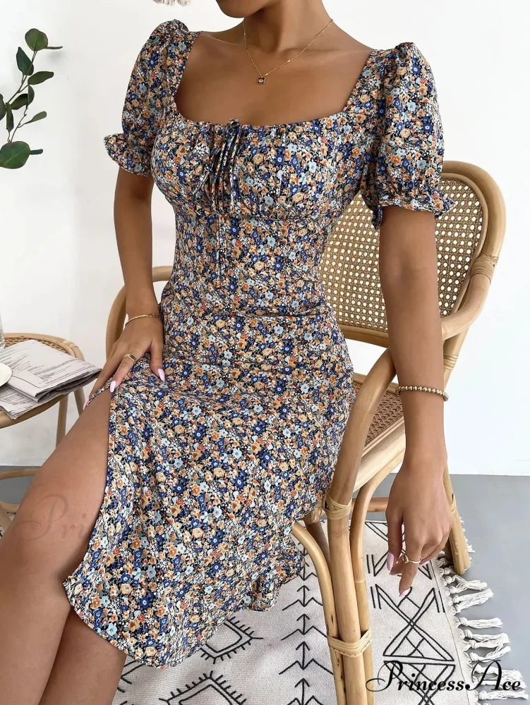 Graceful Folded A-line Floral Print Informal Dress - Image 3