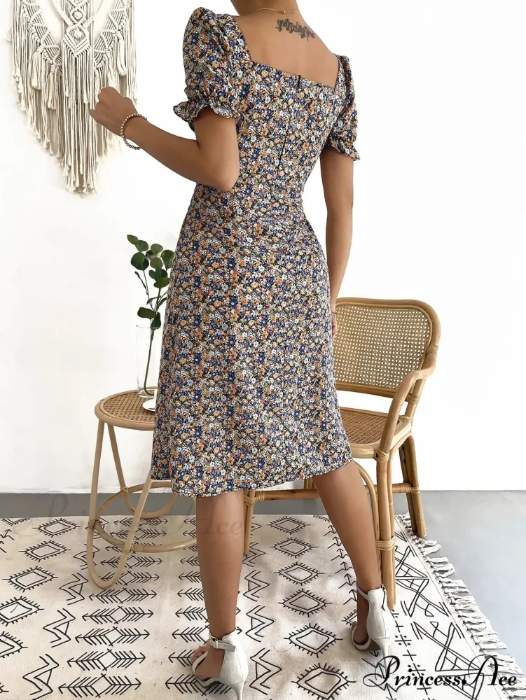 Graceful Folded A-line Floral Print Informal Dress - Image 5