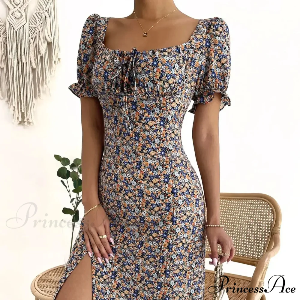 Graceful Folded A-line Floral Print Informal Dress - Image 7