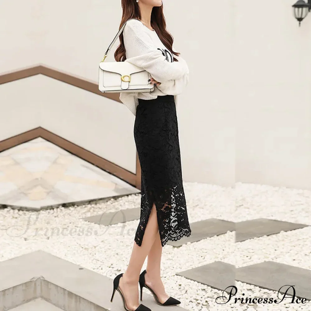 Graceful Lace Skirt with Dual Slits Flattering Extended Size Skirt - Image 5