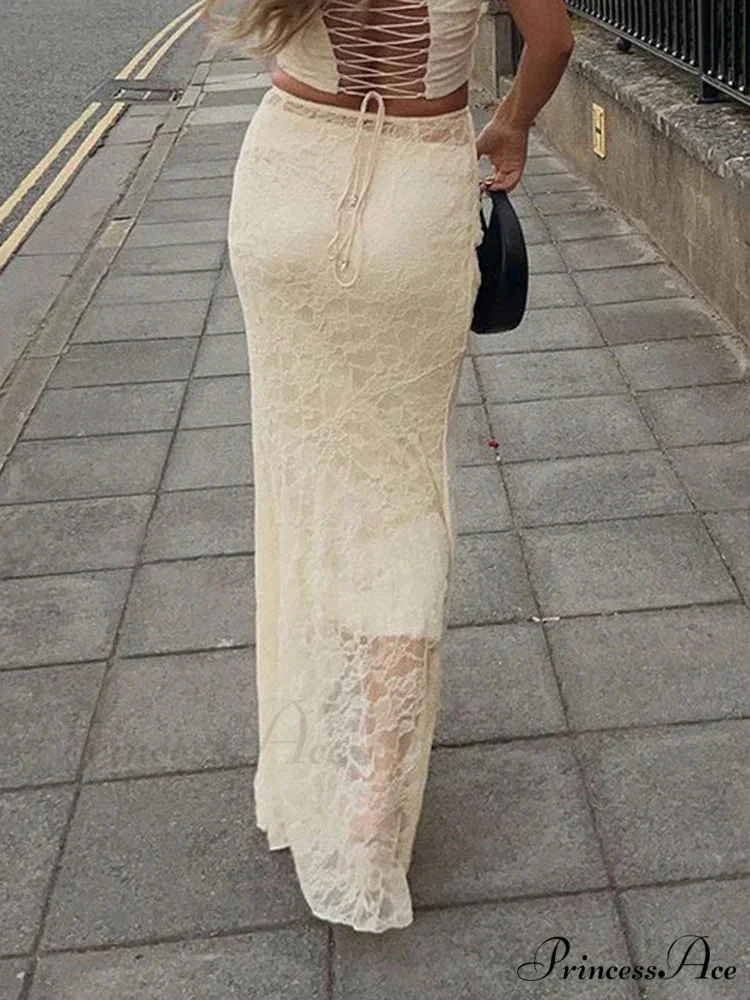 Graceful Lace Trumpet Skirt Festive Transparent Maxi Skirt - Image 2