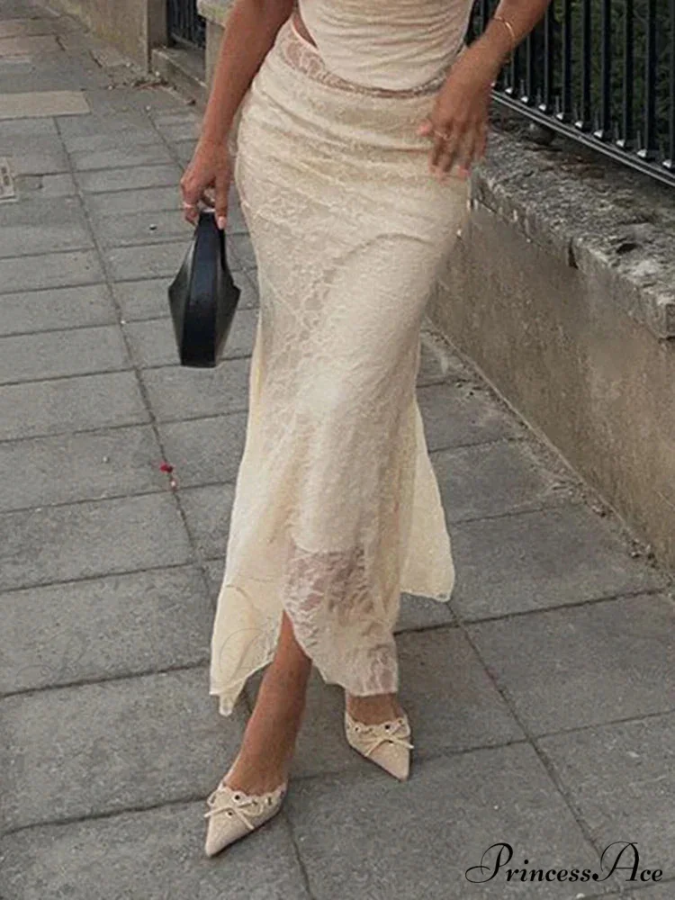 Graceful Lace Trumpet Skirt Festive Transparent Maxi Skirt - Image 3
