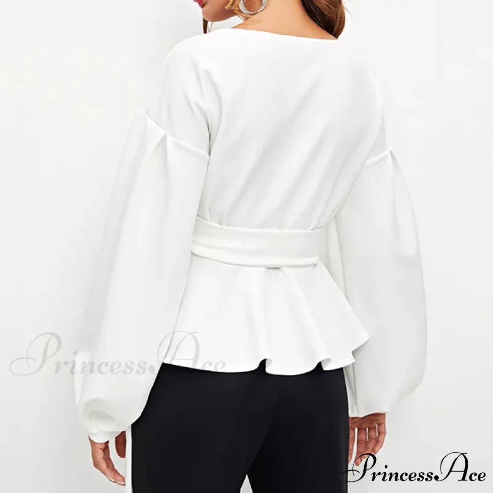 Graceful Off-the-shoulder Plunging Neckline Lace-up Fitted Top - Image 2