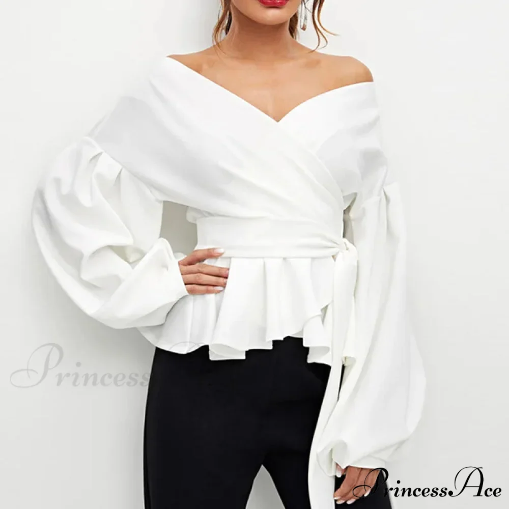 Graceful Off-the-shoulder Plunging Neckline Lace-up Fitted Top - Image 3
