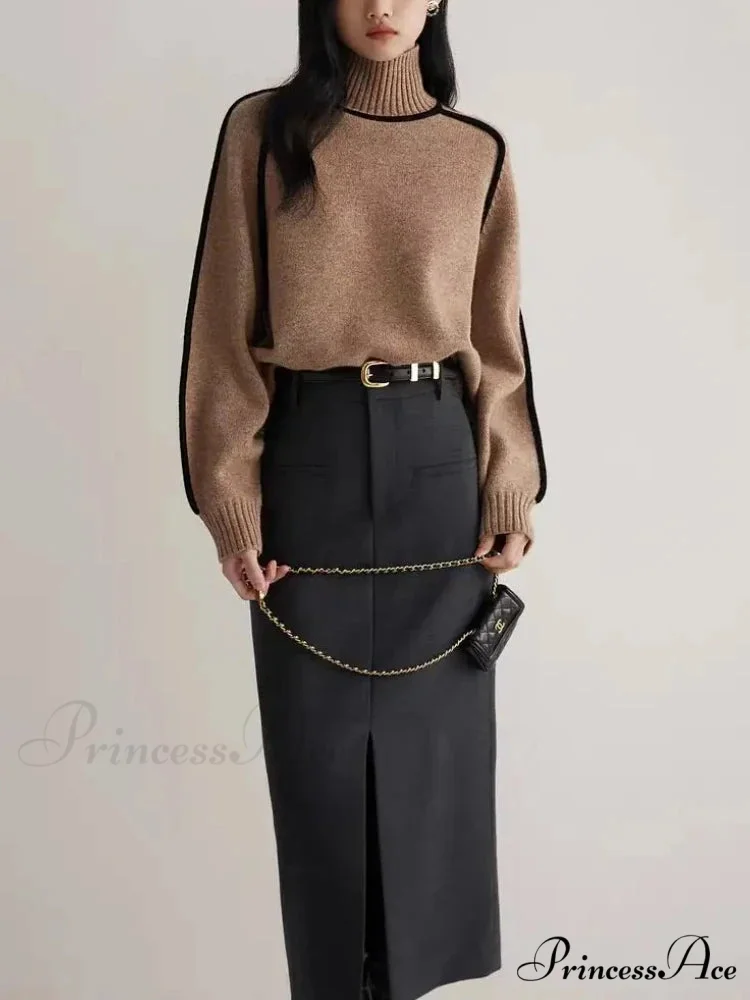 Graceful Semi High Neck Merging Sweater - Image 2