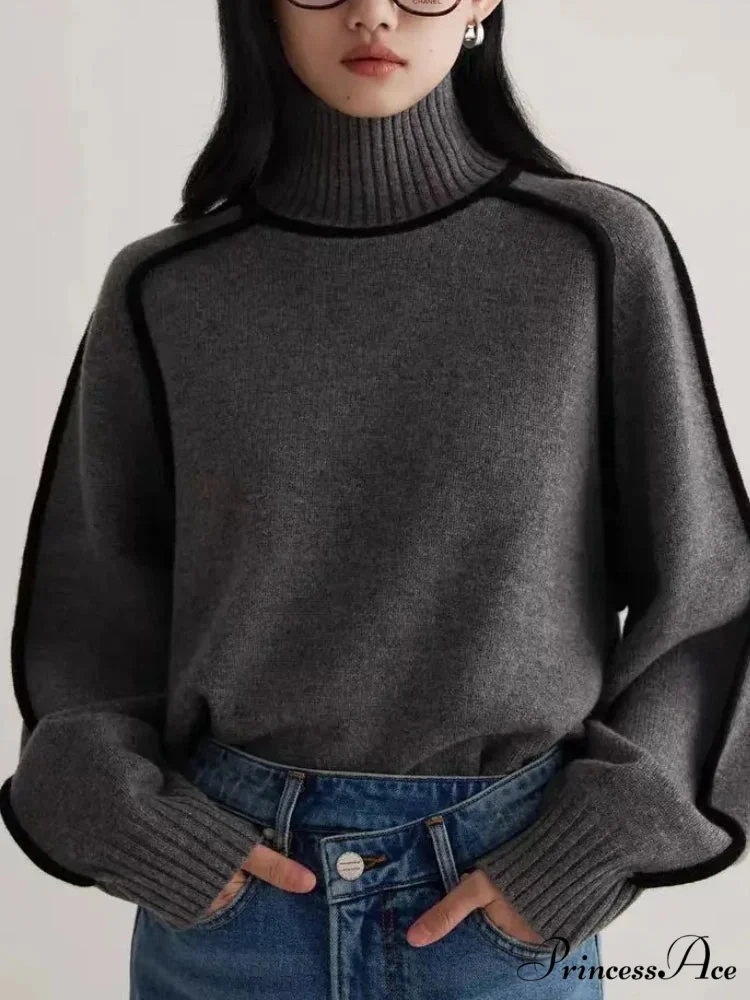 Graceful Semi High Neck Merging Sweater - Image 4