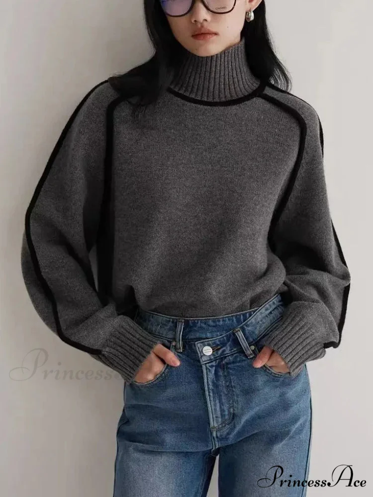 Graceful Semi High Neck Merging Sweater - Image 5