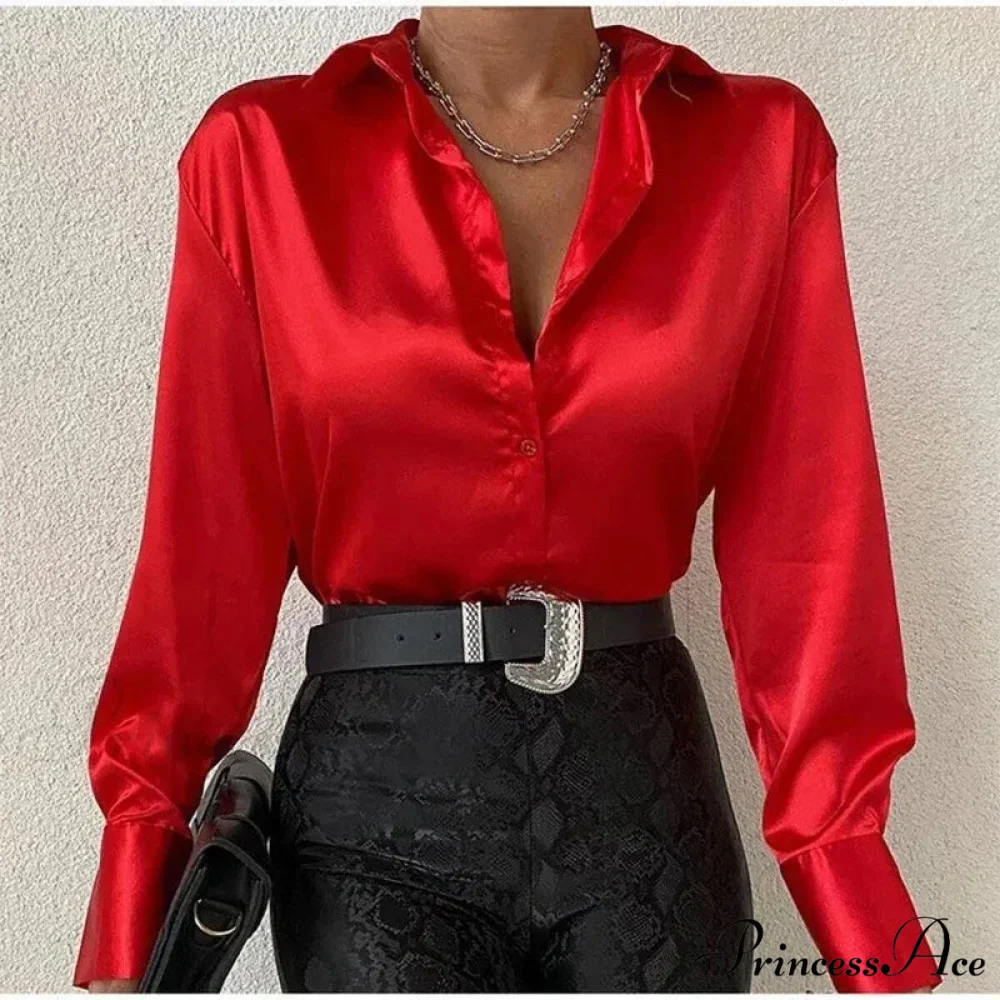 Graceful Silk Azure Long Sleeve Retro Blouse - Image 2
