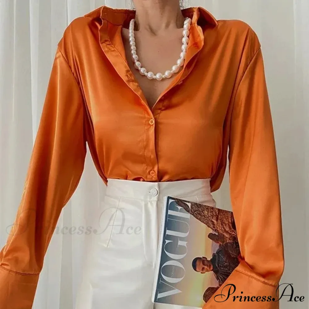 Graceful Silk Azure Long Sleeve Retro Blouse - Image 3