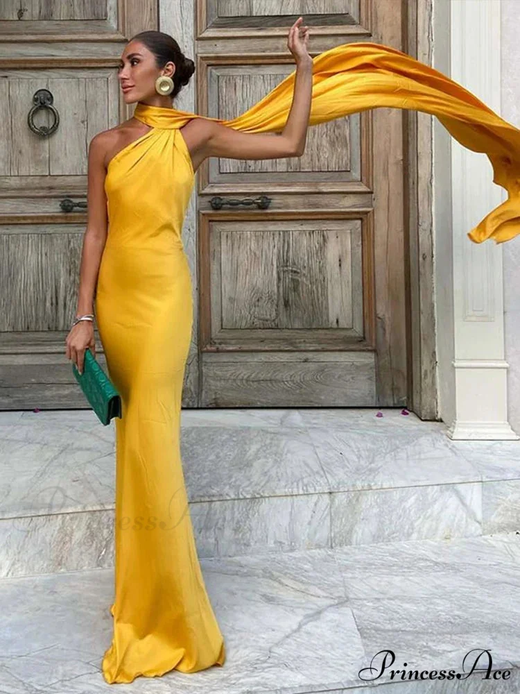 Graceful Silk Halter Holiday Gown - Image 4