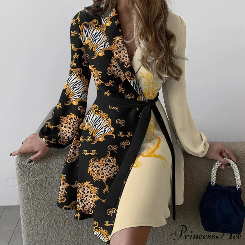 Graceful Thin Flowered Turtleneck Women's Dress - Image 2