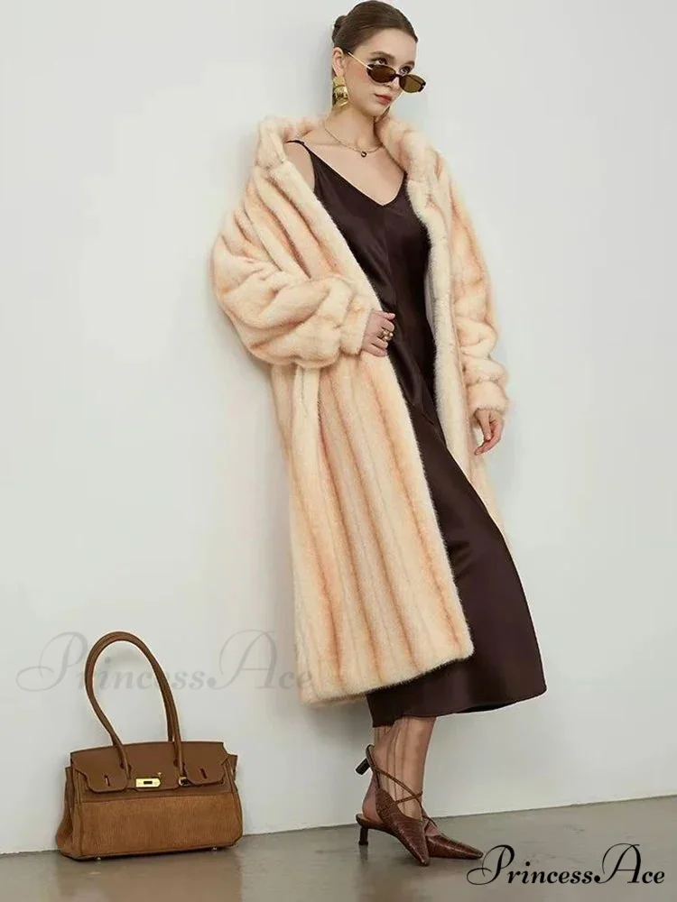 Graceful Upright Neckband Artificial Fur Mink Overcoat - Image 2