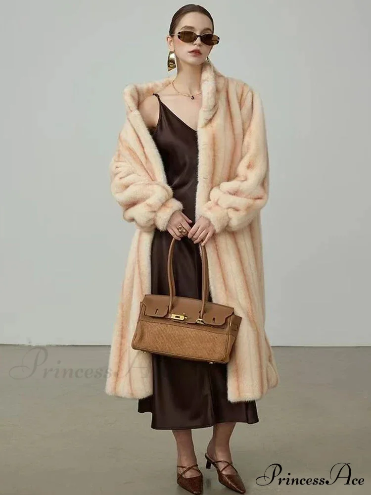 Graceful Upright Neckband Artificial Fur Mink Overcoat - Image 4