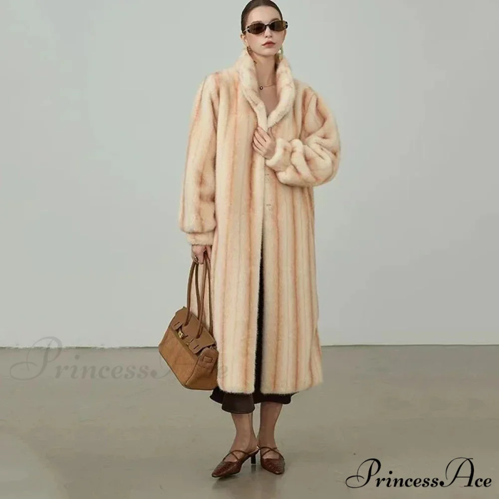 Graceful Upright Neckband Artificial Fur Mink Overcoat - Image 7