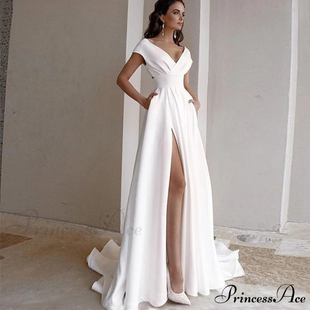 Graceful V-Neck Flared Wedding Gown - Image 4