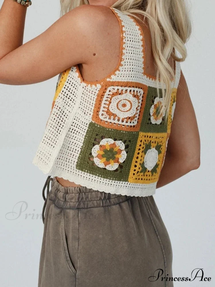 Granny Square Crochet Floral Embroidery Cami Top
Modified Output: Elderly Square Knitted Flower Stitched Camisole Top - Image 2