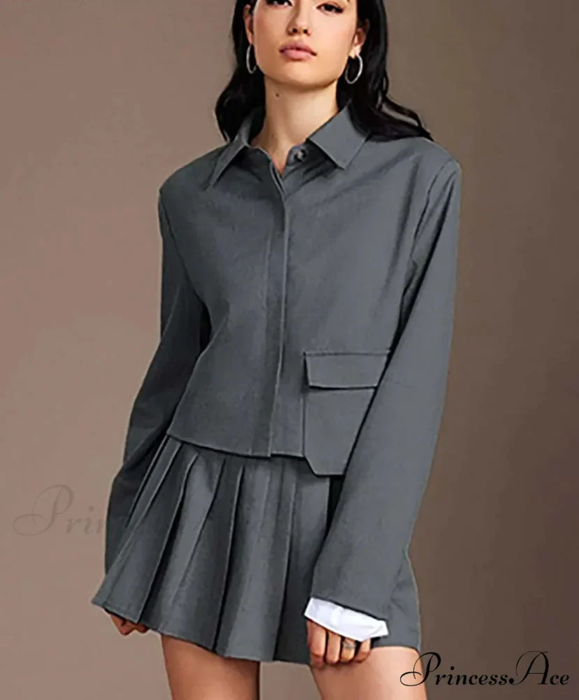 Gray Patchwork Pleated Mini Workplace Two Piece Set - Image 2