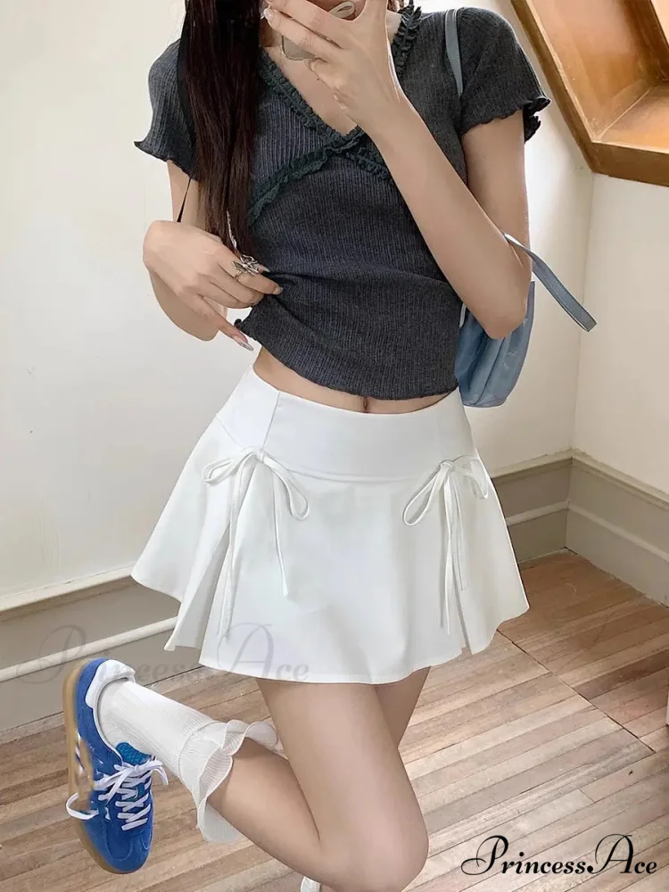 Gray Ribbon Folded Retro Skirt - Image 2
