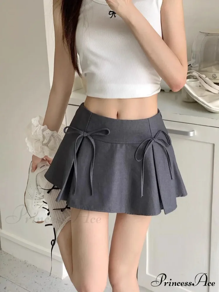 Gray Ribbon Folded Retro Skirt - Image 3