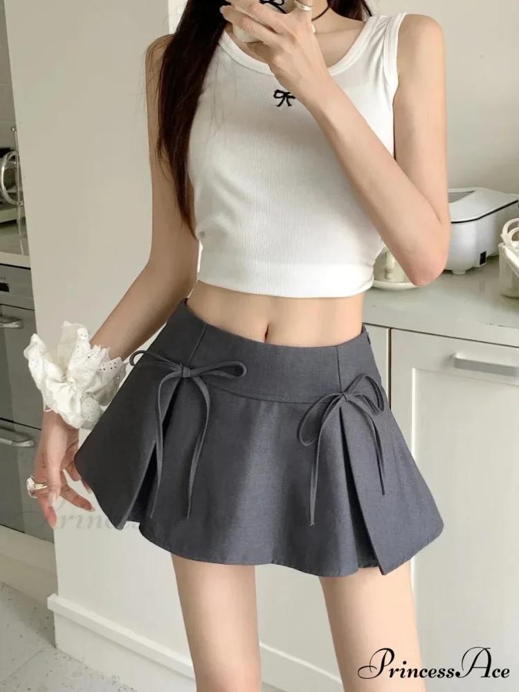 Gray Ribbon Folded Retro Skirt - Image 5