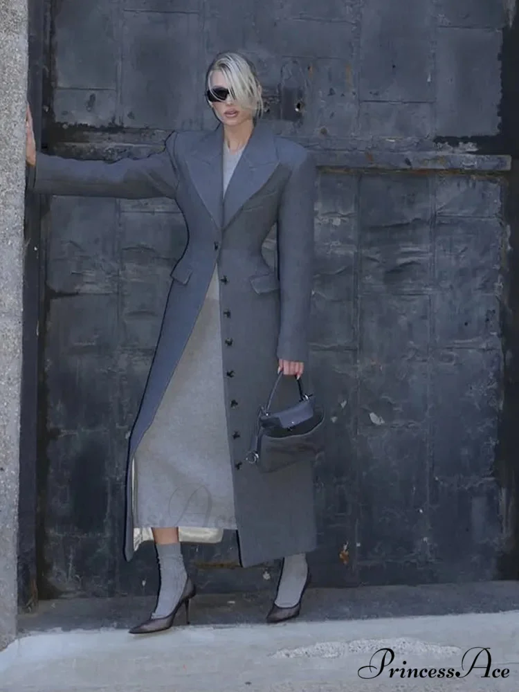 Gray Solitary Buttoned Wool Overcoat - Image 4