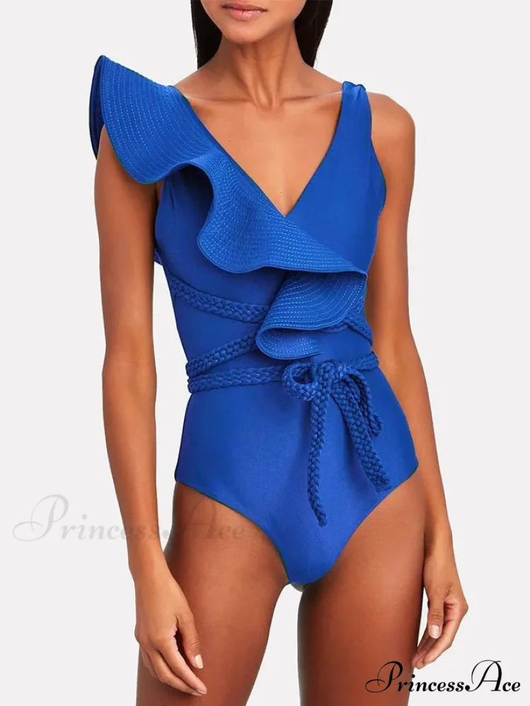Green Frilled Solid Monokini Swimsuit One Piece - Image 5