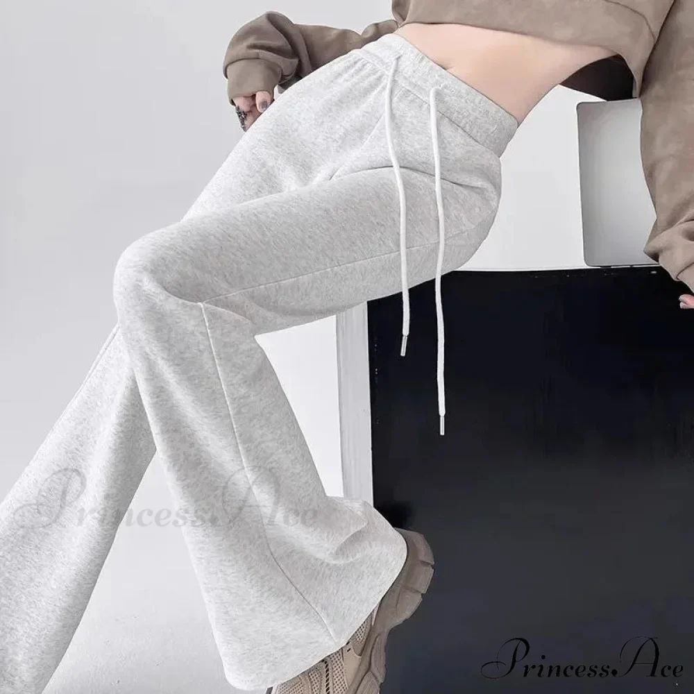 Grey Elevated Waist Flared Sweatpants Trousers - Image 2