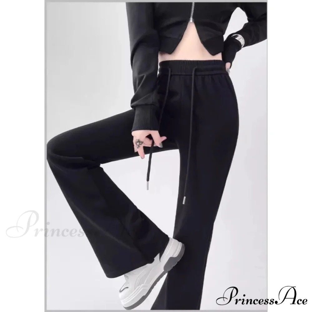 Grey Elevated Waist Flared Sweatpants Trousers - Image 3