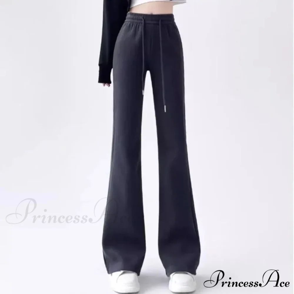 Grey Elevated Waist Flared Sweatpants Trousers - Image 5
