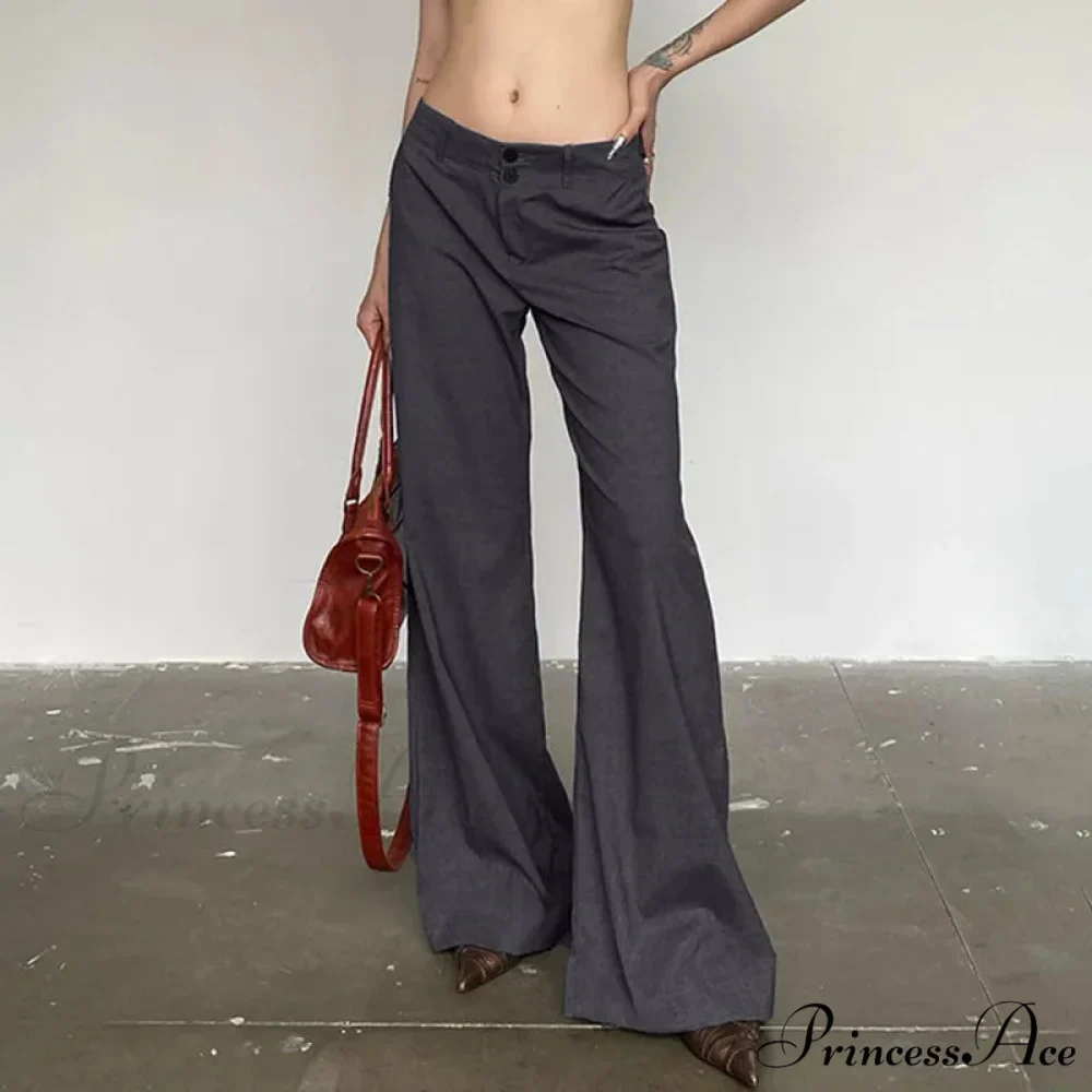 Grey Flared Palazzo Wide Leg Trousers - Image 2