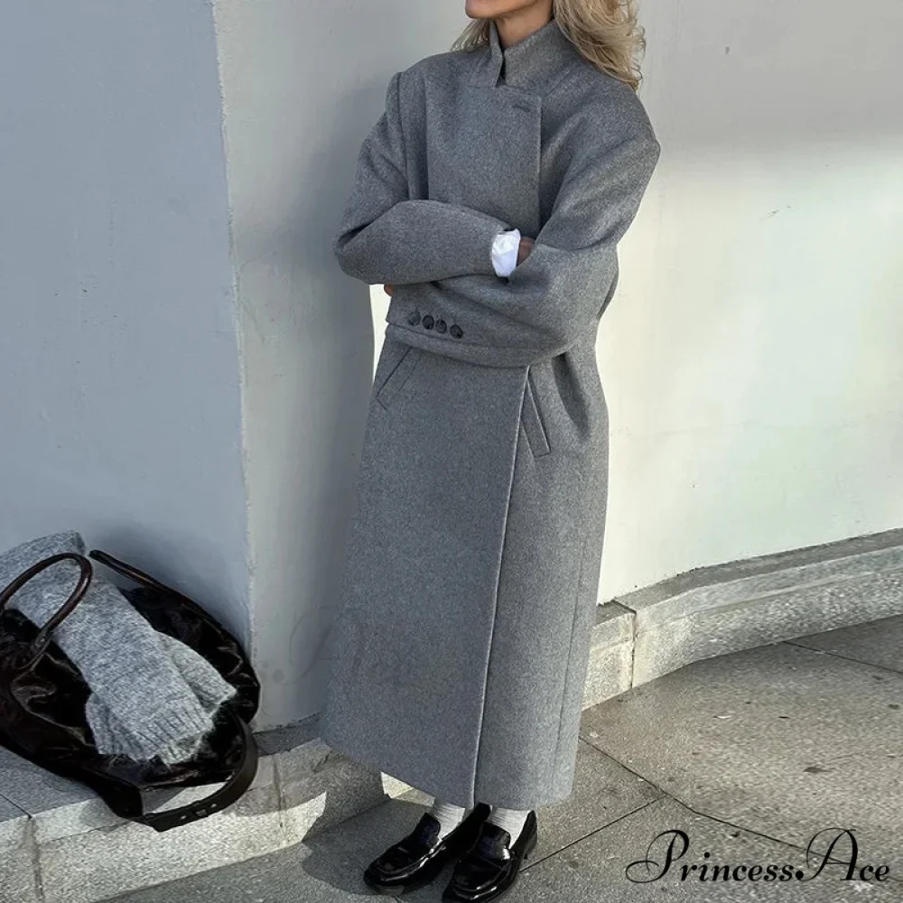 Grey Informal Wool Notched Button Up Overcoat - Image 10