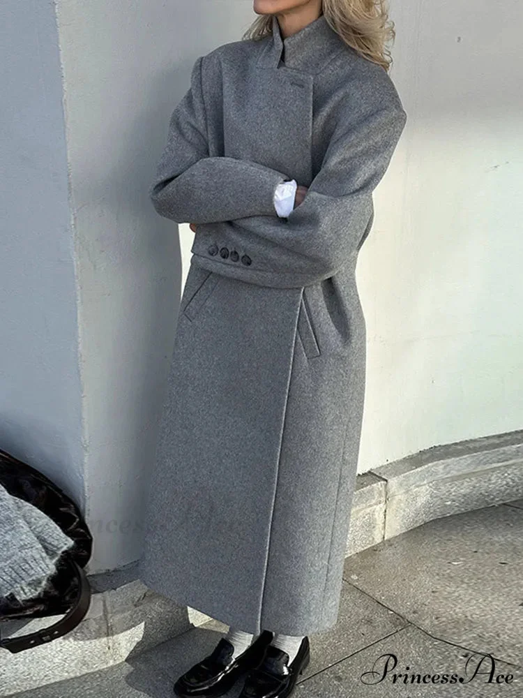 Grey Informal Wool Notched Button Up Overcoat - Image 2