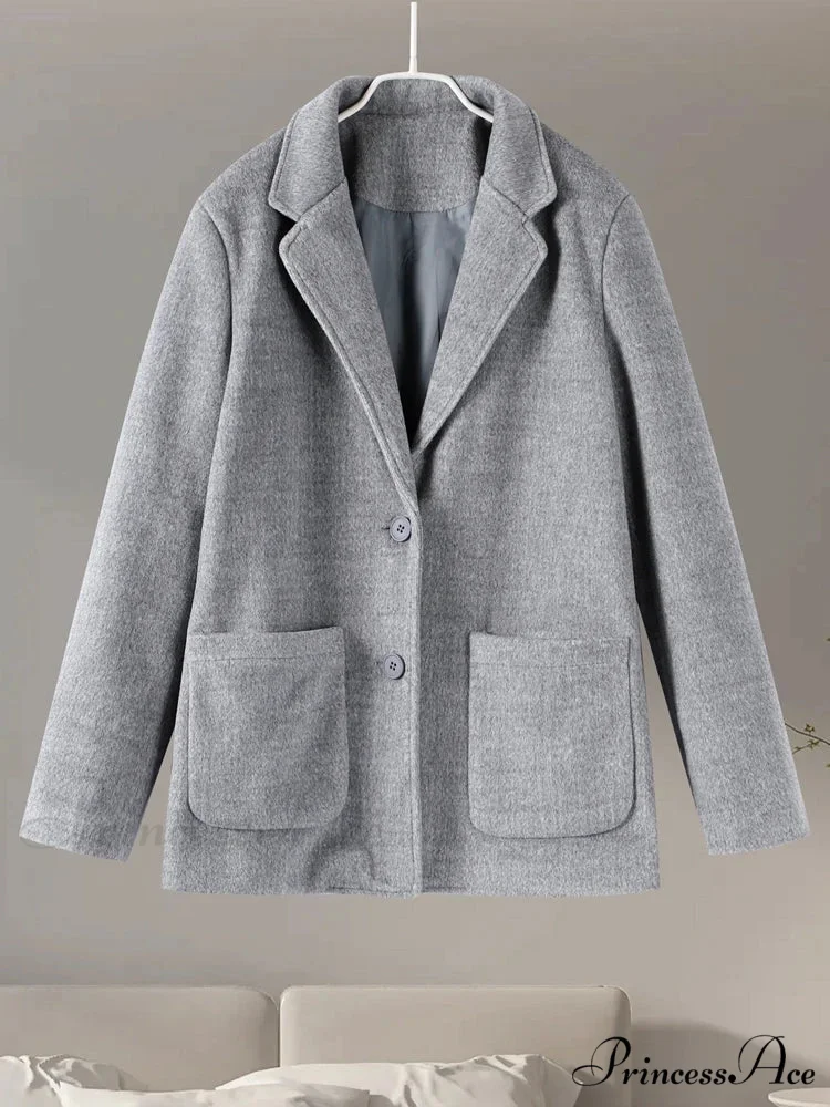 Grey Informal Wool Notched Button Up Overcoat - Image 8