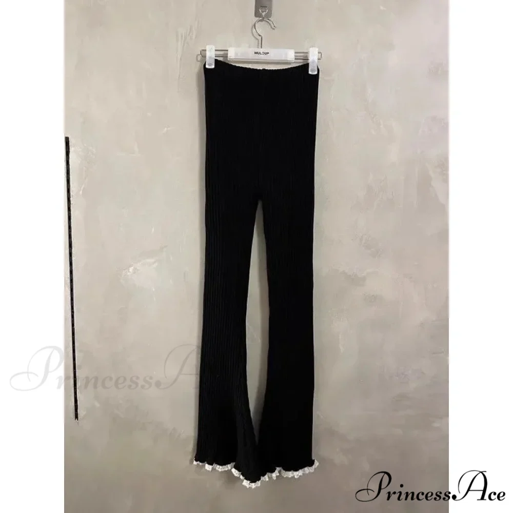 Grey Lace Flounce Women Informal Knit Trousers - Image 5