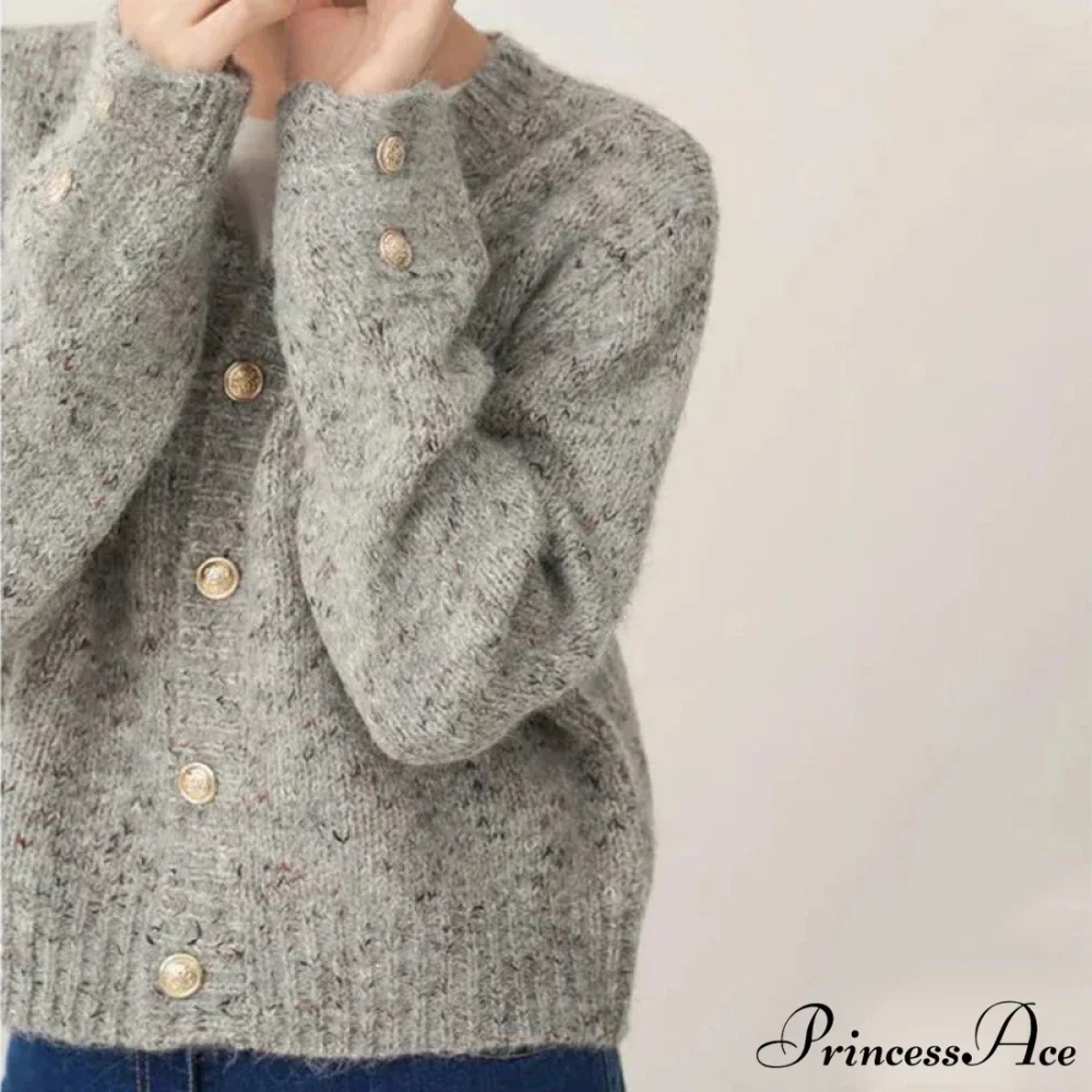 Grey Sophisticated Round-neck Button Cardigan - Image 2